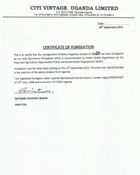 Certificate of fumigation